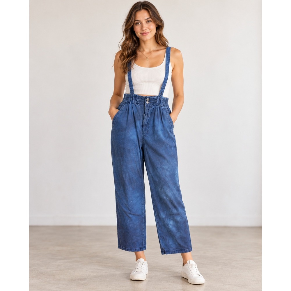 Pilcro and the Letterpress Blue Acid Wash Suspender Pants Size M Artsy Artisan